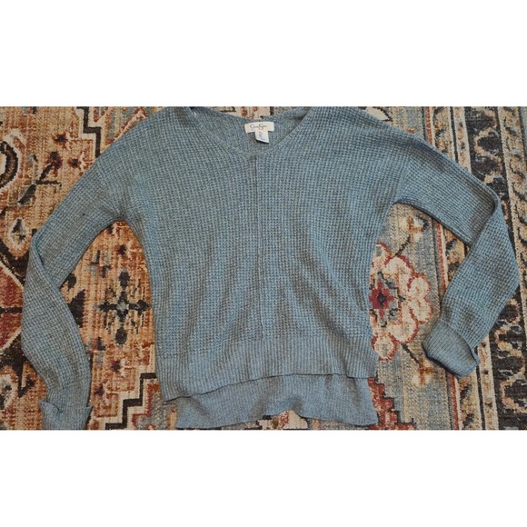 Jessica Simpson Sweaters - Jessica Simpson Womens Blue Waffle Knit V-Neck Sweater High Low‎ Hem Small